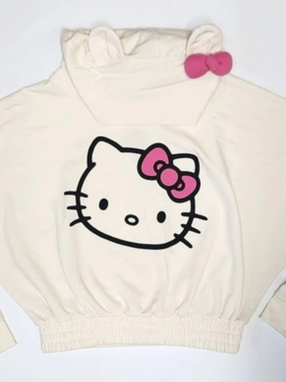 Universal Studios 2024 Sanrio Hello Kitty Bow Crop Cream Fleece Hoodie Bow Crop